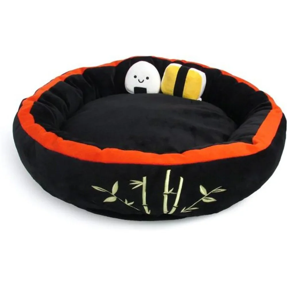 Plush Sushi Pet Bed Small Dog Cat Cozy Washable Round Bed Crinkle Toys Cute